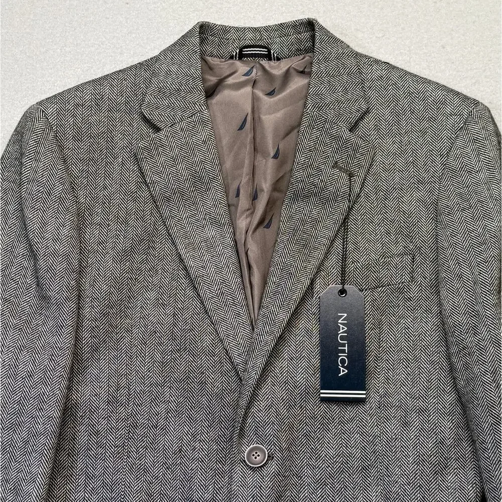 Nautica Men's Modern-Fit Solid Herringbone Tweed Sport Coat grey 36S $295
